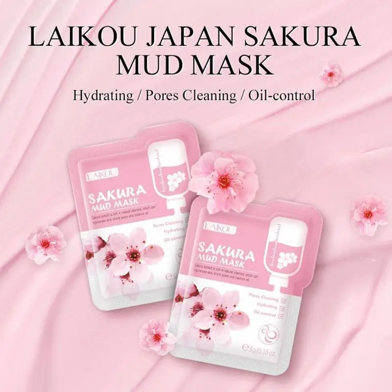 1pc Laikou Cherry Blossom Mud Facial Mask Moisturize Deep Cleansing Remove Blackheads Oil-Control Mask Facial Skin Care