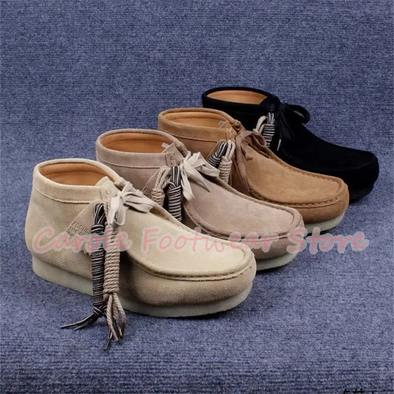 

Мужские высокие ботинки из натуральной кожи в британском стиле, ботинки ручной работы на массивном каблуке со шнуровкой и квадратным носком, мужская повседневная обувь на открытом воздухе