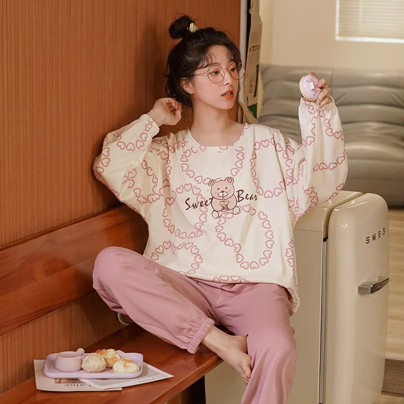 

Sleepwear Women's Clothing Suits Spring Thin Korea Home Soft Simple Cozy Loose Casual Slim Breathable Cool Casual Sweet Cute