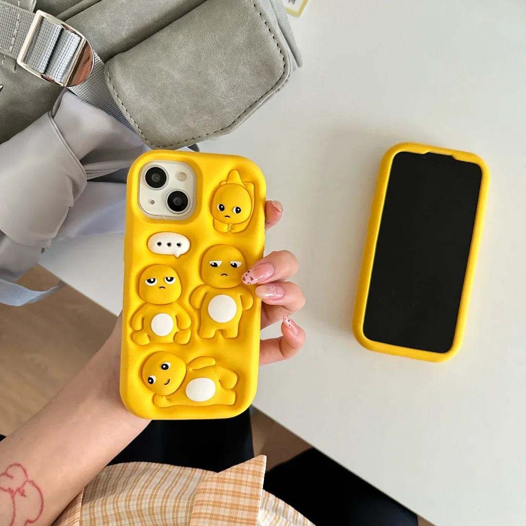 

3D Cute Cartoon milk yellow Little Dinosaur Phone Case For iPhone 13 14 15 16Pro Max 14 15 Plus Soft Silicone Protection Cover﻿﻿