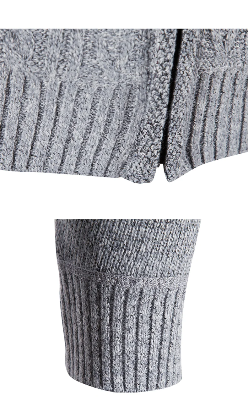 Winter Herbst Neue Pullover Stricken Zopf Strickjacke Männer Business Casual Jacke Zipper Up Einfarbig drehen-unten Mantel Fleece kleidung – Detail 13