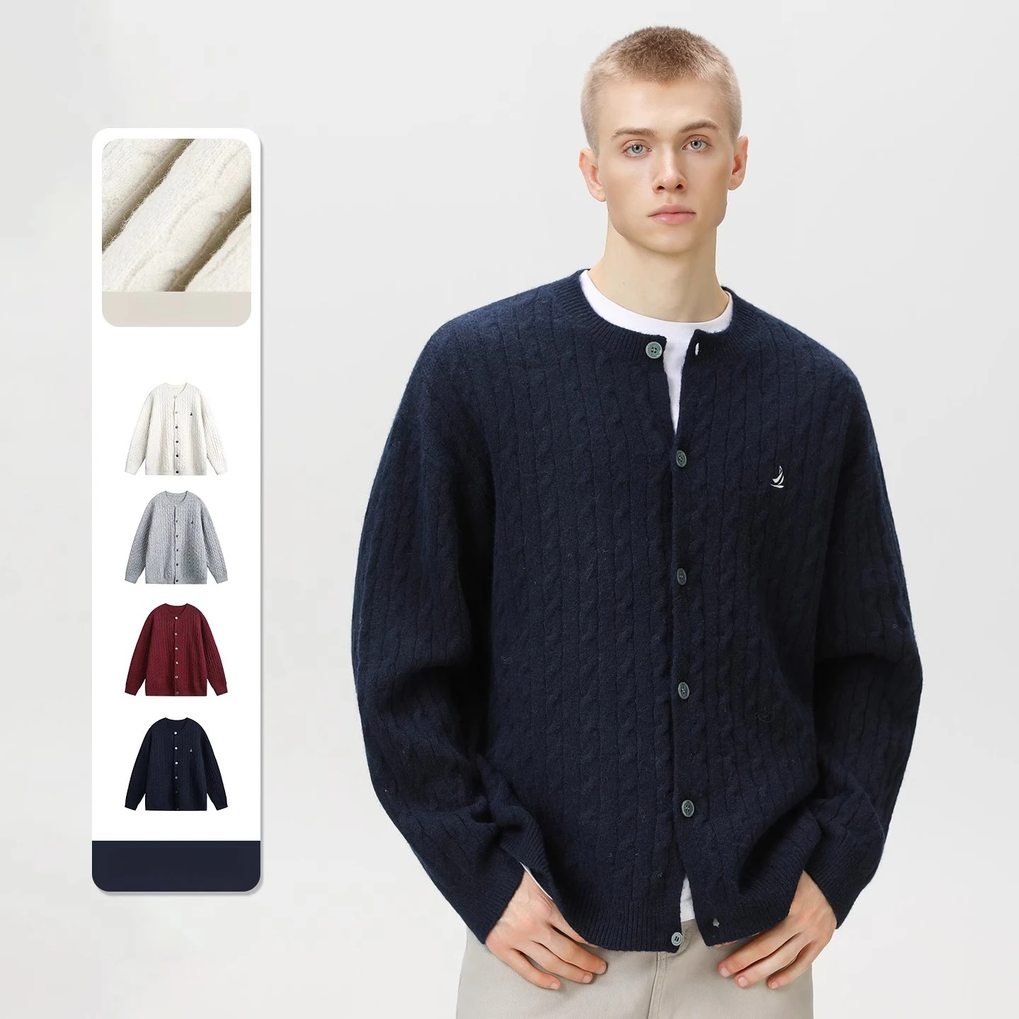 

Men's Autumn/Winter Cable Knit Textured V-neck Cardigan Sweater – Stylish, Versatile & Perfect for Layered Casual Style