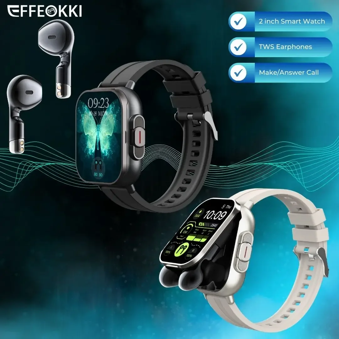 Effeokki 2 In 1 Smart Watch With Bluetooth Earphones Men 2 Inch Multifunctional Make/Answer Call Nfc Sleep Monitor