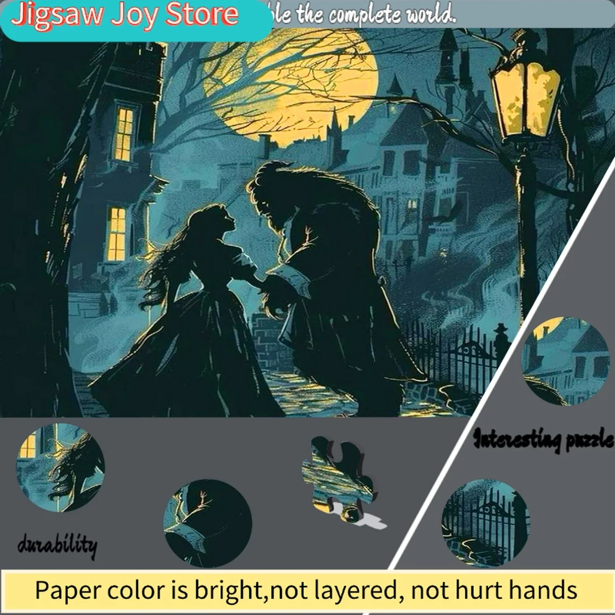 Disney/Disney, Puzzle papierowe, Puzzle DIY, Spotkanie w nocy Pięknej i Bestii, Romantyczna wioska, Odpowiednie do (Dekoracji sypialni)