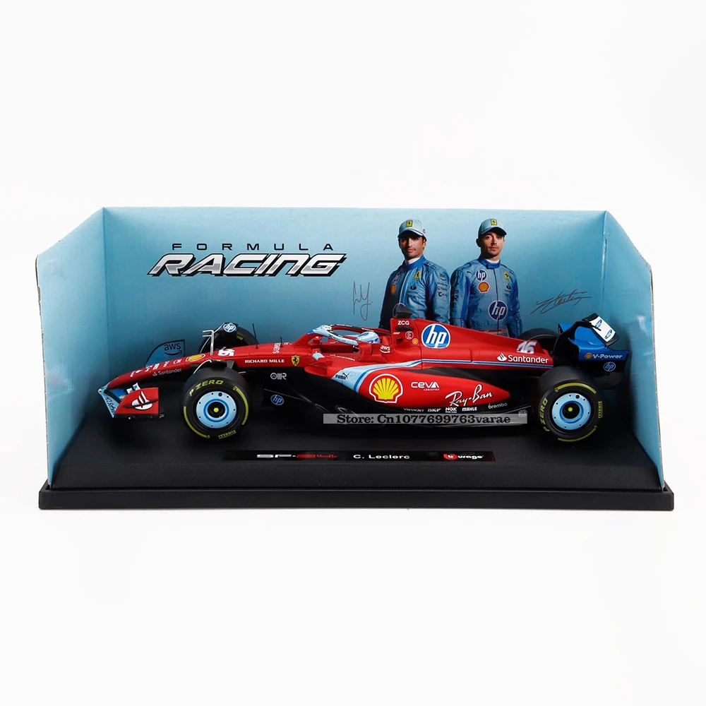 Bburago 1:18 2024 SF24 F1 Ferrari Miami #16 Charles Leclerc #55 Carlos Sainz Static Car Model Vehicles Alloy Toy Vehicle