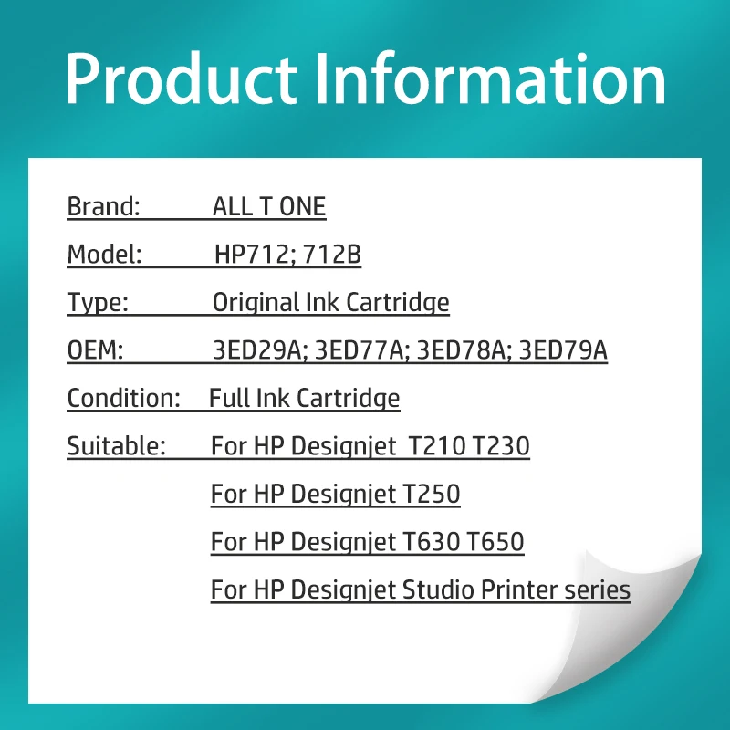 712 XL 712XL 3 ed71a 3 ed29a cartuccia di inchiostro originale per HP 712 712B per stampante da Studio HP DesignJet T210 T230 T250 T630 T650 HP712