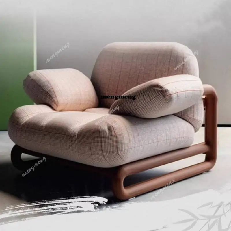 

Wabi Sandy Wind Solid Wood Sofa New High-end Living Room Single Sofa Lazy Leisure Chair