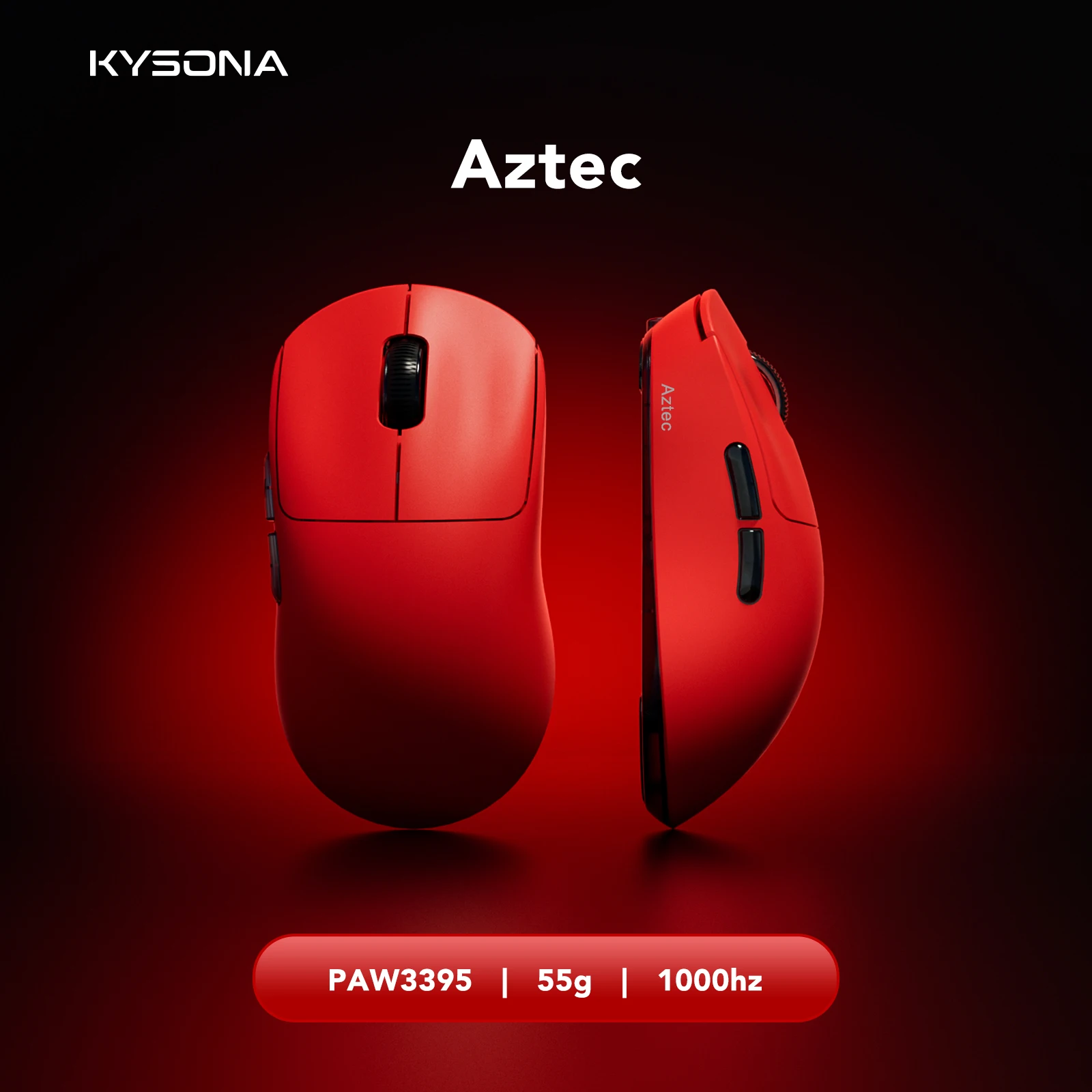 

Игровая мышь KYSONA Aztec PAW3395, беспроводная мышь, 55 г, сверхлегкая, 26000 точек на дюйм, 90 миллионов оптических компьютерных мышей для портативных ПК