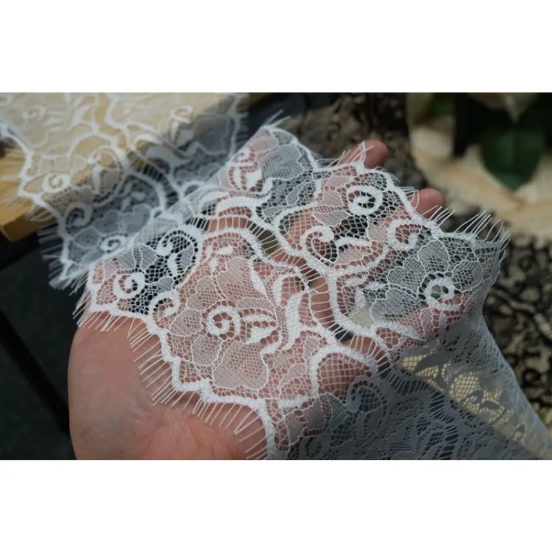 (1 yards/roll) Lace fabric 2024 high quality single eyelashes trims wedding dresses DIY garments whiskers width:13CM