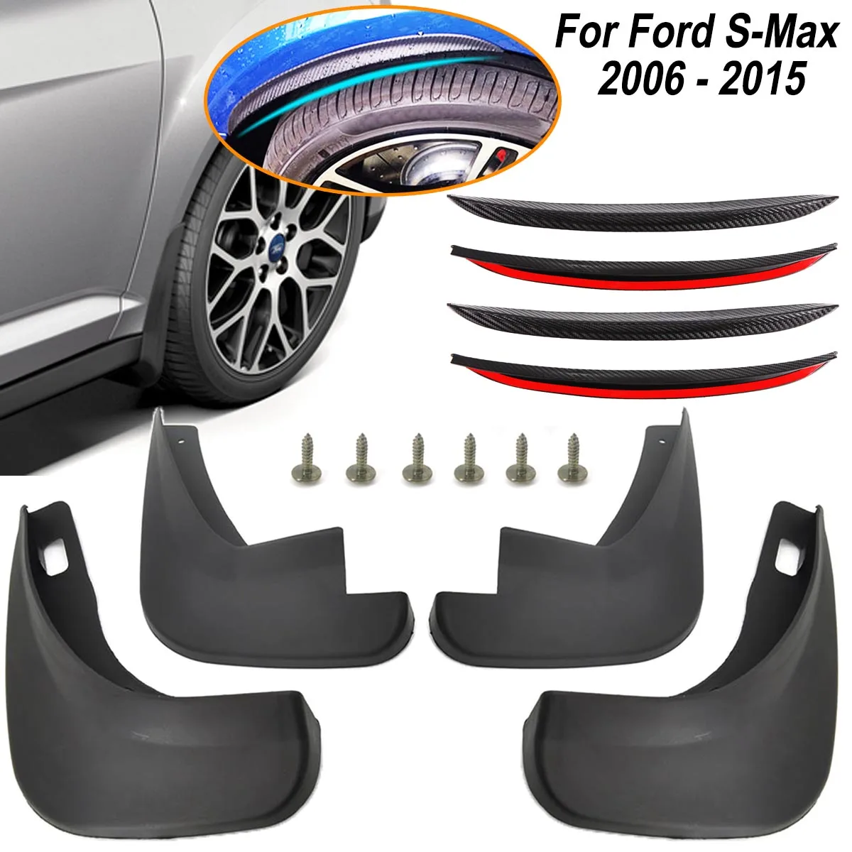 Mud Flaps Kit For Ford S-Max 2006 - 2015 Set Molded Mudflaps Splash Guards Front Rear Mudguards Fender Flares Arch Wheel Eyebrow