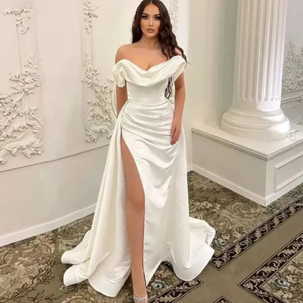 Robe de Mariée Élégante en Satin avec Ruban pour Femme, Vêtement de Princesse, Dos aux, Éducatif, à Haute Fente, pour Patients Civiles