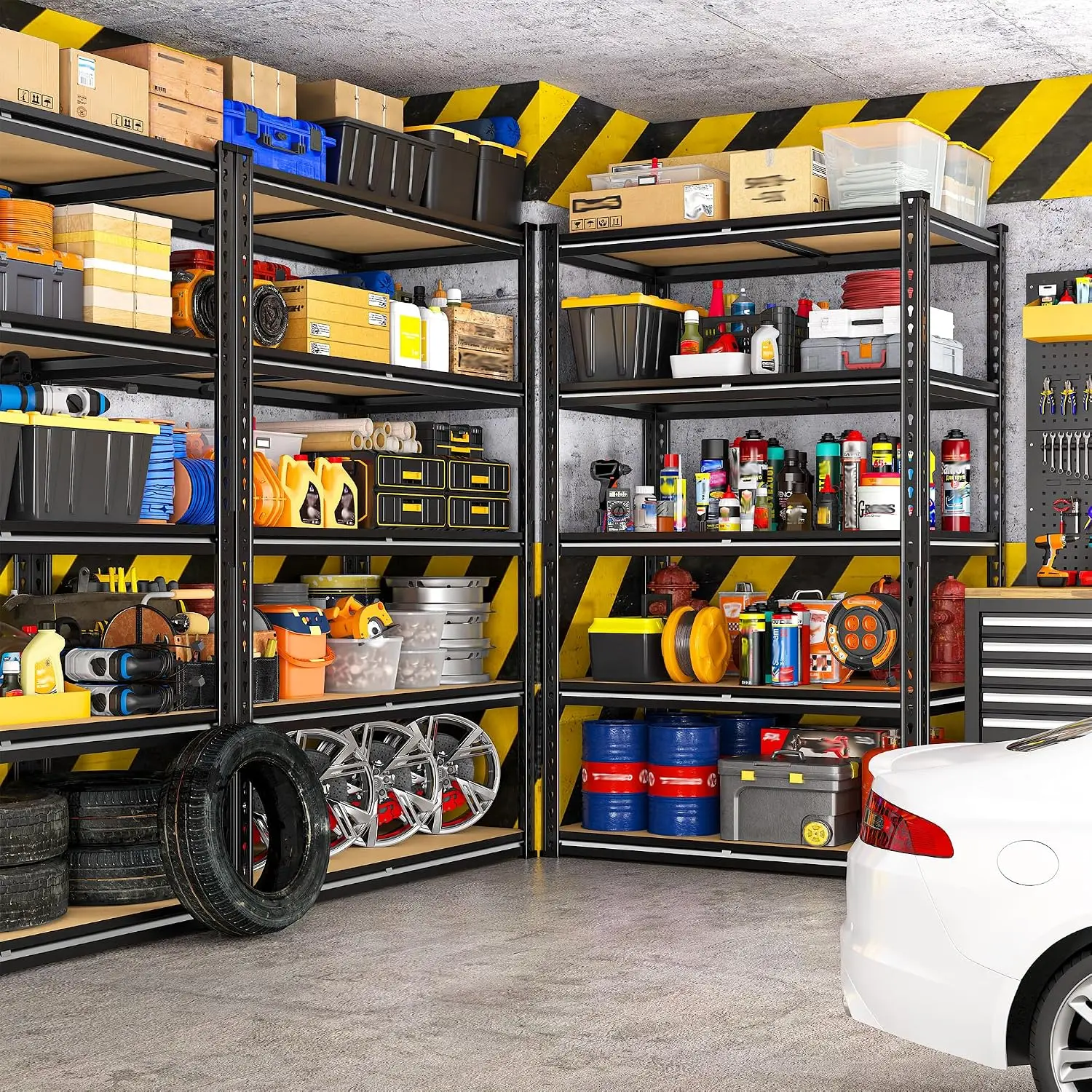 2000LBS 5-Tier Metal Shelves Heavy Duty Adjustable Rack Steel & MDF for Pantry Garage 27.8