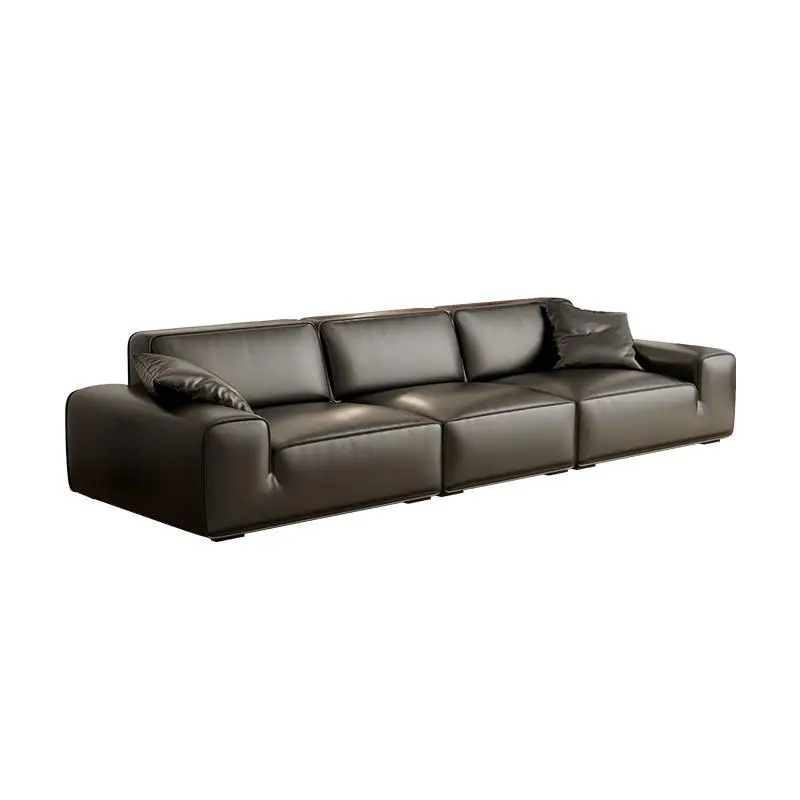 

Big black cow sofa all leather Italian minimalist all green leather living room first layer cowhide black Foshan L