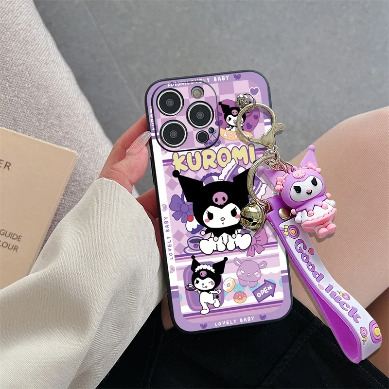 Kuromi Pendant Wrist Strap Phone Case For Xiaomi Redmi Note 10 Pro Max 9 8 7 10T 10S note 9T 9S 8T Toy Key Ring Cover