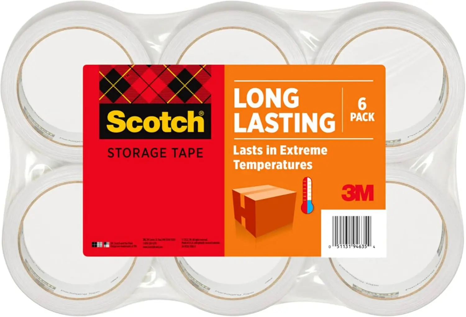 

Moving & Storage Tape, 1.88" x 54.6 yards, 3" Core, Clear, 6 Rolls/Pack