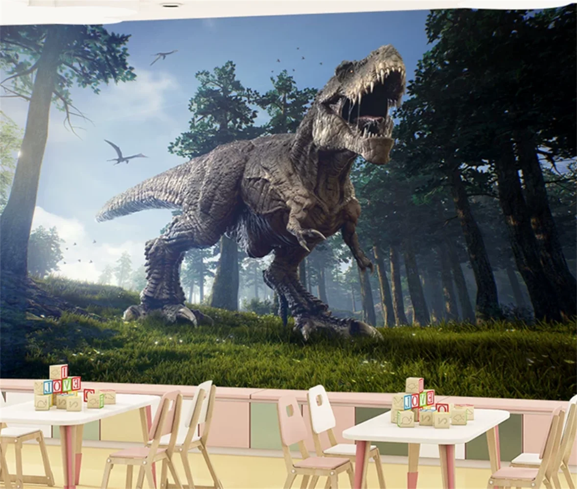 Nordic cartoon dinosaur wallpaper children's room bedroom early education center homestay theme customized mural