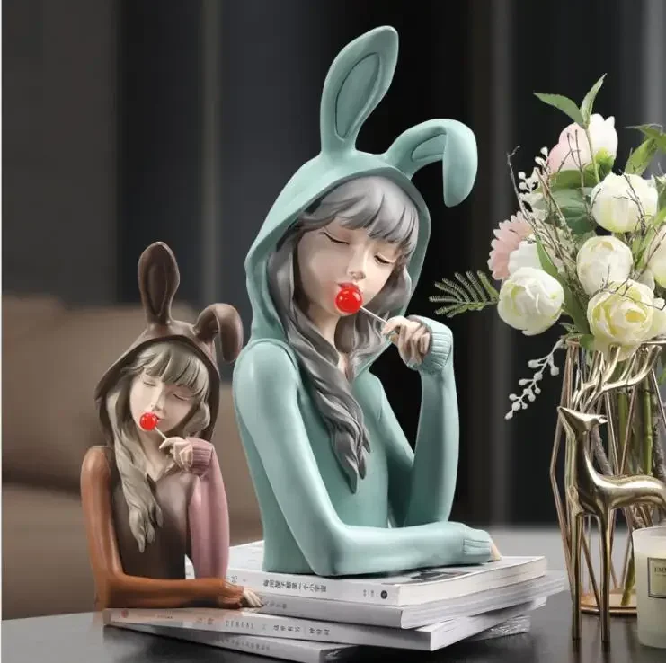 

Modern Cute Lollipop Girls Resin Ornaments Home Desktop Accessories Livingroom Figurines Decoration Bookcase Sculpture Crafts