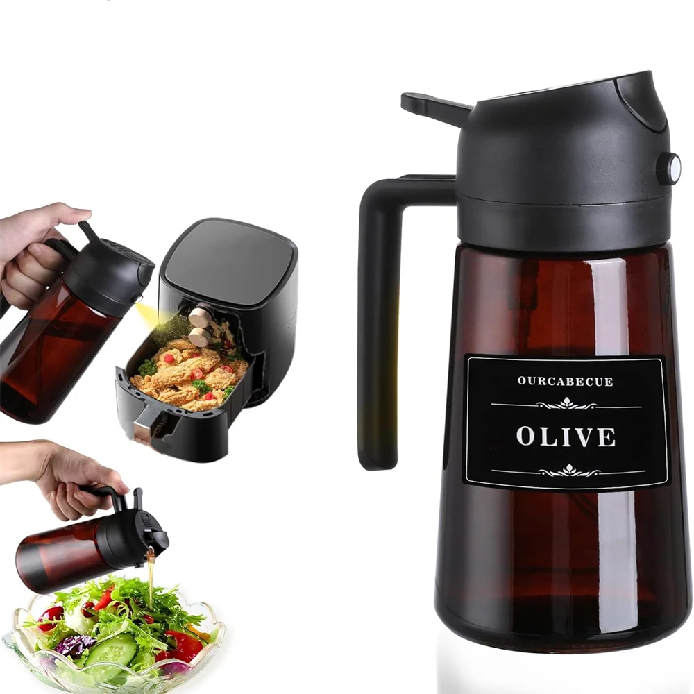 Pulverizador de aceite de oliva para cocinar, dispensador de aceite 2 en 1 con spray y vertido, botella pulverizadora de aceite marrón de 16oz/470ml para cocina, botellas de aceite