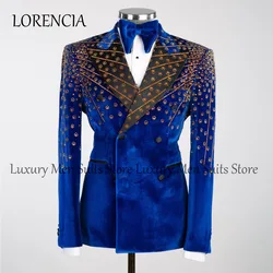 Formal Beaded Crystals Men Suits 2 Pieces Sets Groom Wedding Tuxedos With Male Prom Blazers Slim Terno Masculino Completo