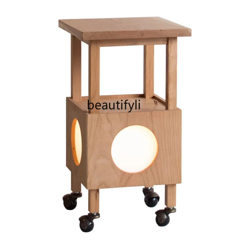 

Light Small Table Movable Night Light Corner Table Japanese Style Silent Space Square Black Cherrywood side table furniture