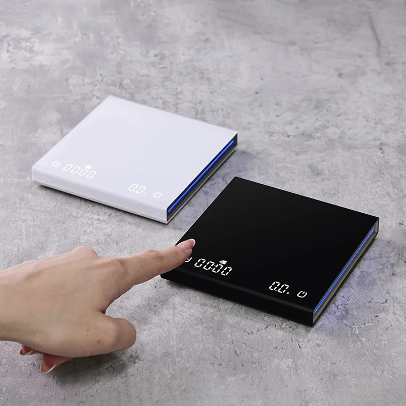 Mini Flow Weight Weigh Custom Steel Bluetooth Coffee Scale with Dosing Glass Holder Time Branding 2kg Bluetooth Coffee Scale
