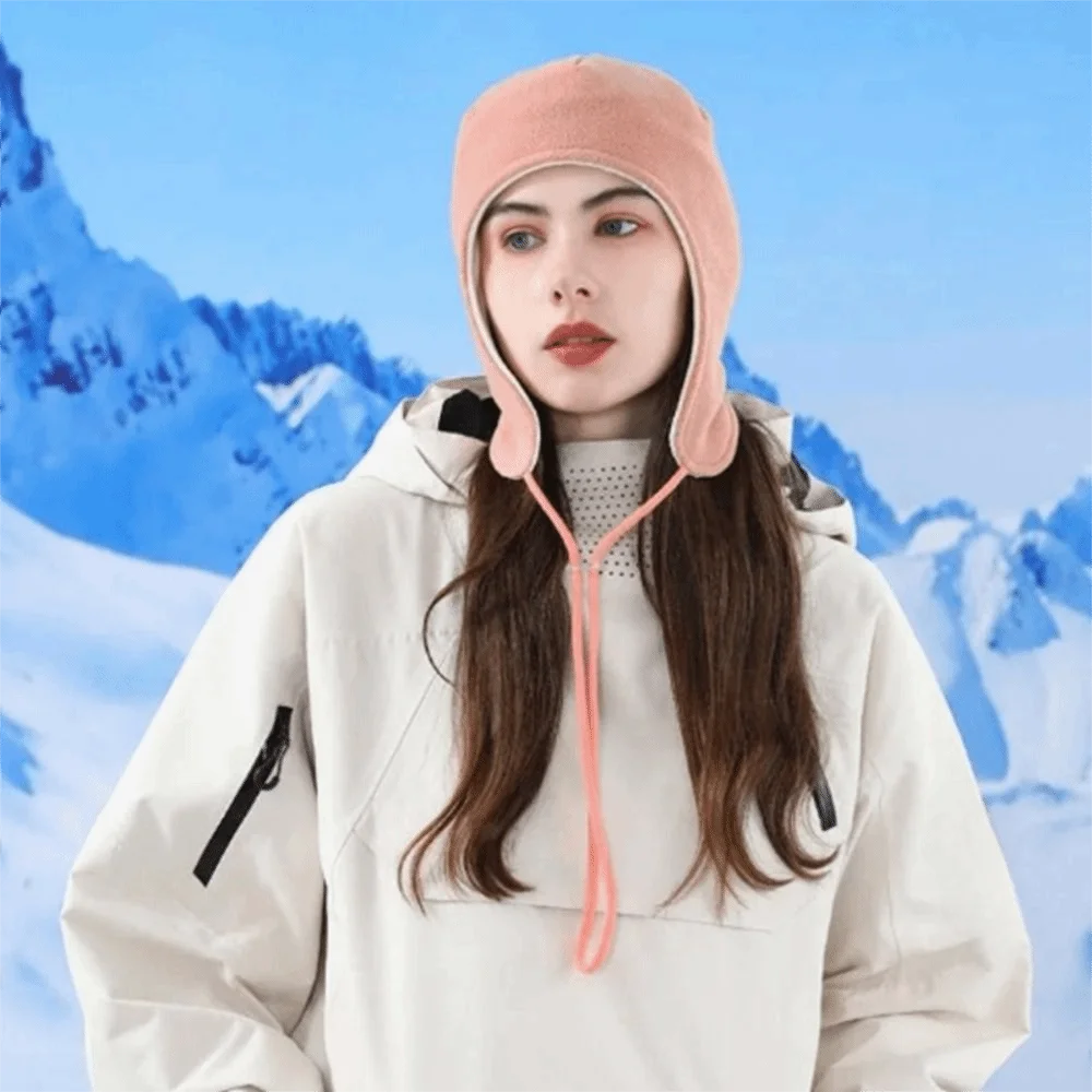 Simple Adjustable Ear Flap Hat Drawstring Windproof Ear Protection Cap Double-layer Warm Fleece Hat Men