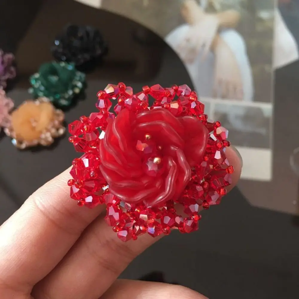 decorative Colorful Woven Texture Rhinestone Beaded Patches Sweet DIY Flower Brooch Handmade Floral Applique Sewing Decoration