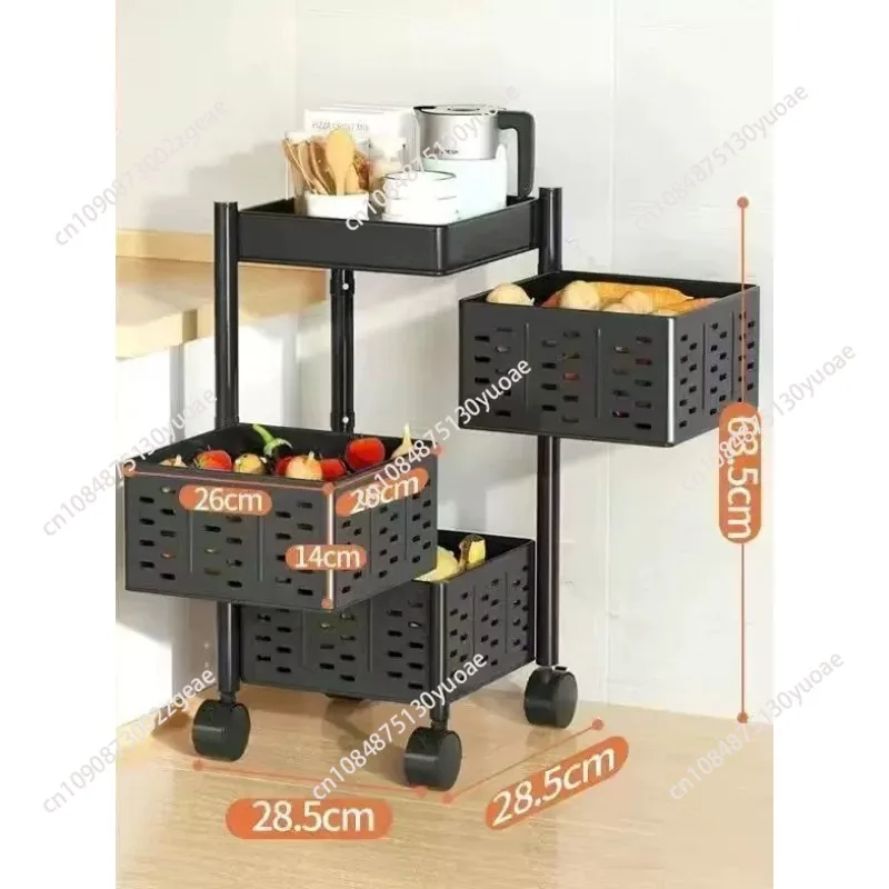 Stainless Steel Vegetable Storage Rack  Rotating Kitchen Organizer Basket  Floor FruitNet Basket  Rolling Snack Stand
