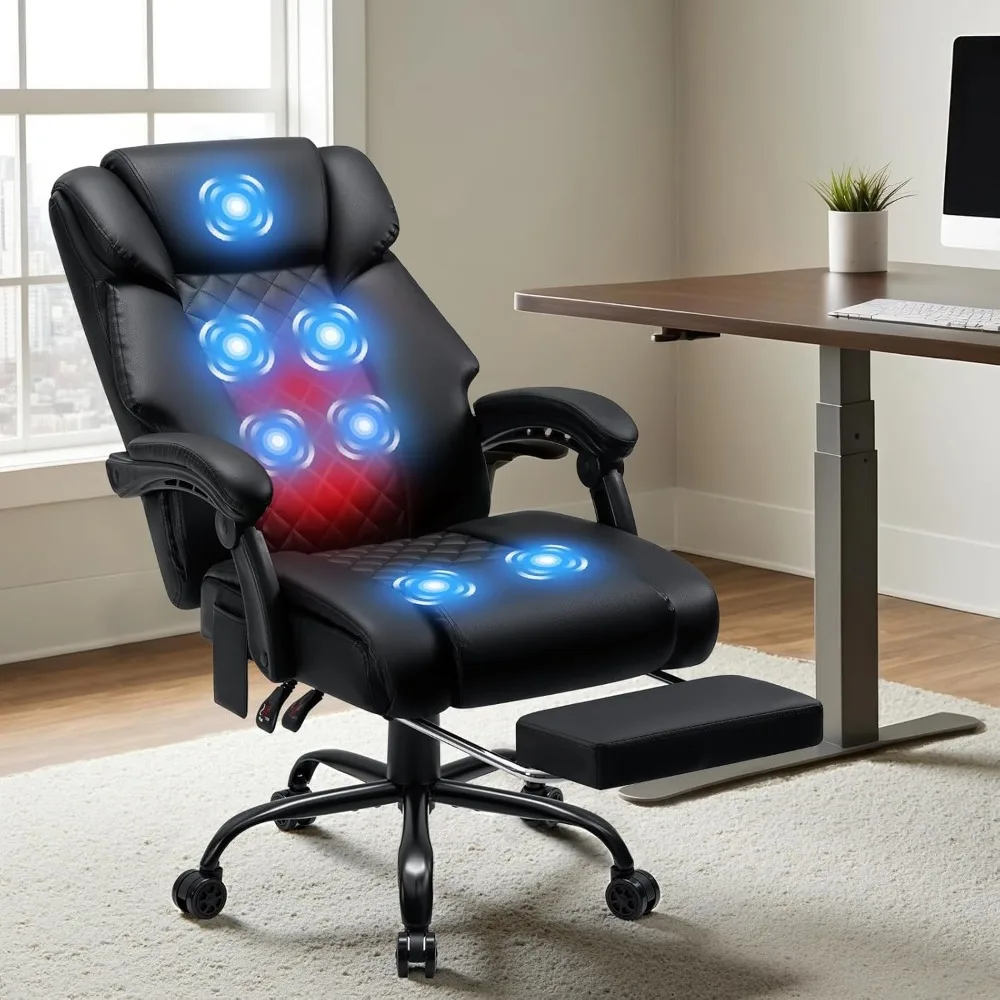 

Massage Office Chair with Heat 7 Points Vibration Ergonomic Executive Office Chair with Footrest Reclining High Back Hom