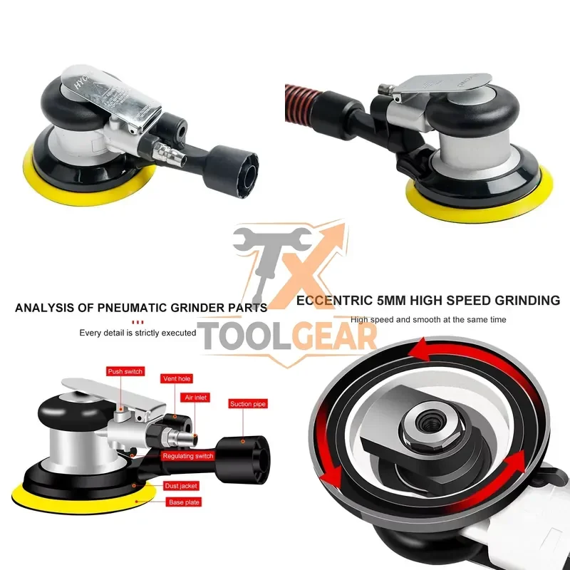 2026China*Factory* 5-Inch Pneumatic Air Sander Wood Polisher with 125mm round Sandpaper Vacuum Track Grinding Grinder Tools