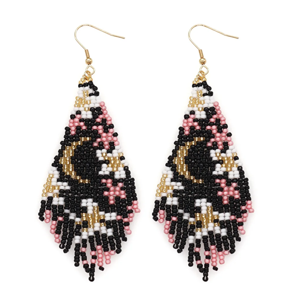 ZGMXR الأرز أقراط من الخرز شرابة القمر نجمي تصميم الأصالة الحياكة اليدوية بوهيميا سبيكة موضة أنثى بسيطة أقراط مطرزة #5