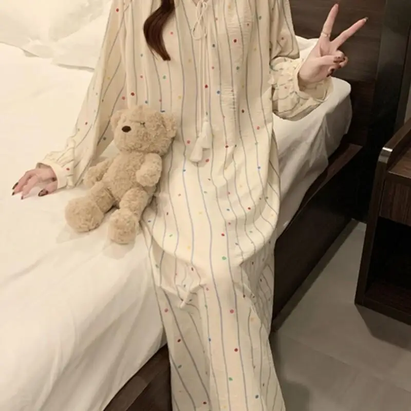 Women's Pajama Set Fashion Homewear Nightgown Soft Cotton With Built In Bra Midi Length Long Sleeve Sweet Princess Home Wear50