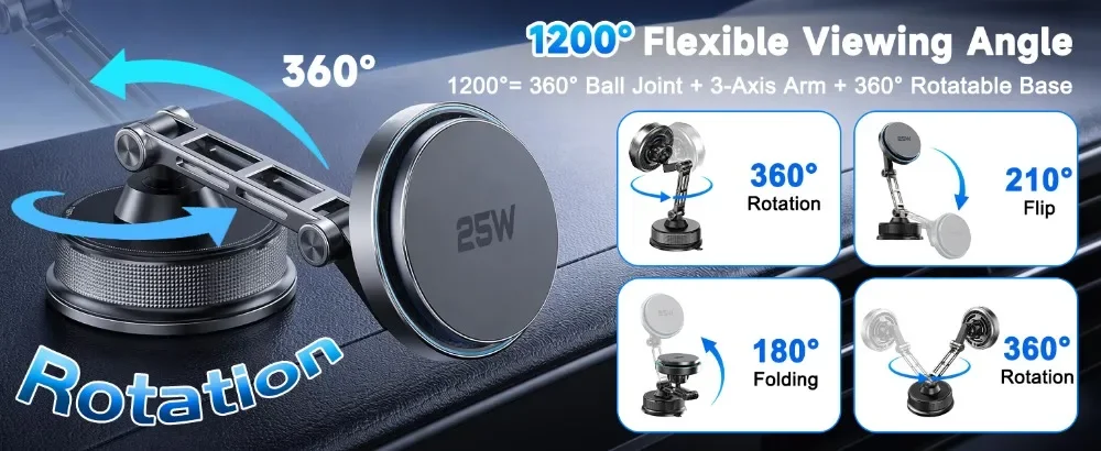 Auto Qi2 25W Magnetisches Kabelloses Ladegerät mit 63W Auto-Ladegerät und Vakuum-Handyhalterung für Magsafe iPhone 17 16 15 14 13 12 Schnelles Laden – Detail 13