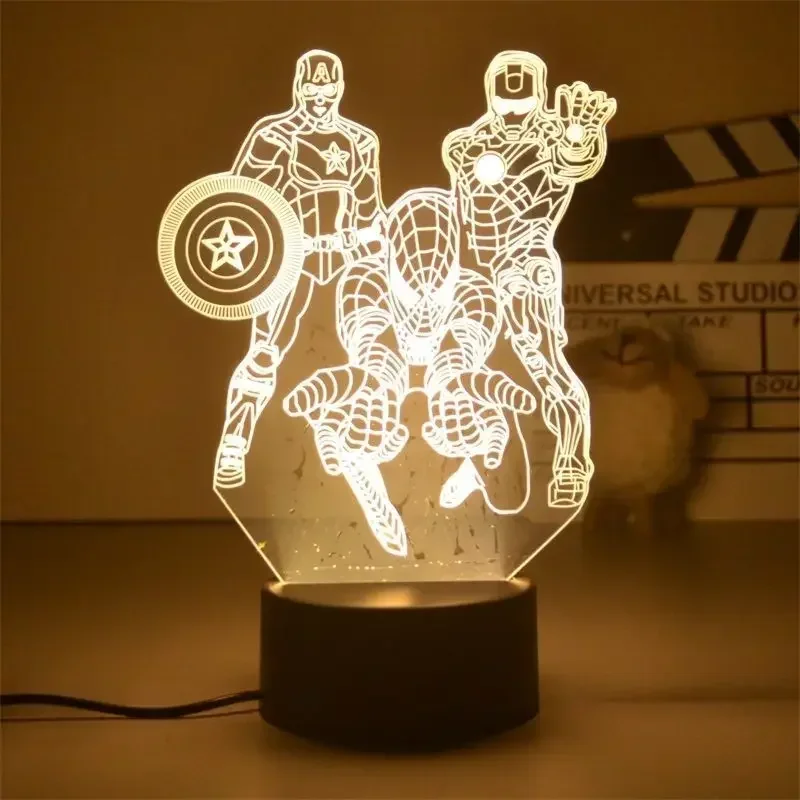 Homem-Aranha Anime Figure LED Lights para Crianças, Ironman, Disney Action Figures, Lâmpada Do Quarto Das Crianças, Brinquedos Modelo Decoração, Presente para Crianças, 3D