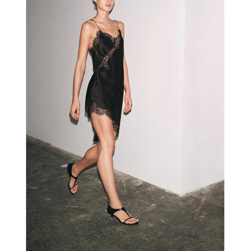 Estate nuovo sexy V-ne Svel raso di seta pizzo asimmetrico Dr Ele l fasciatura in vita Ci pendolarismo chiusura con cerniera