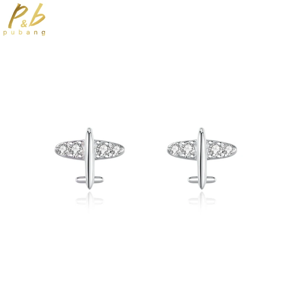 

PuBang Fine Jewelry 925 Sterling Silver VVS Gem High Carbon Diamond Airplane Stud Earrings for Women Wedding Gifts Drop Shipping