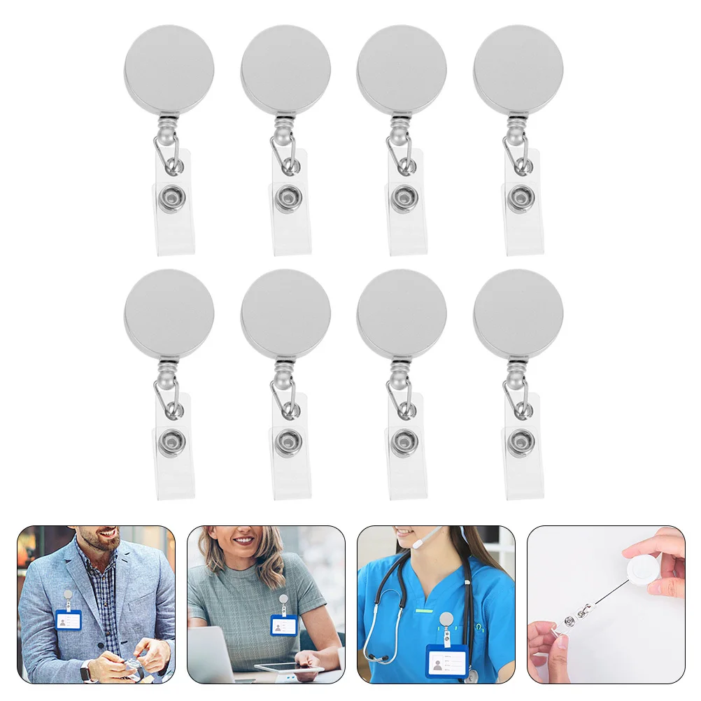 

8Pcs Badge Reels Retractable Card Holder Buckle Portable Secure Clip for Id Cards Business Credit Cards Nurse Doctor Workplace