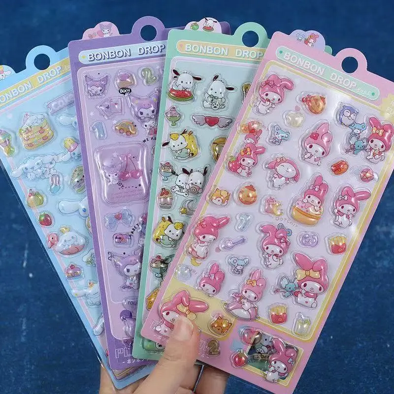 

4Pcs Sanrio Cute Kuromi 3D Stickers Cinnamoroll My Melody Cartoon Mobile Creative Decoration Transparent Jelly Sticker Girl Gift