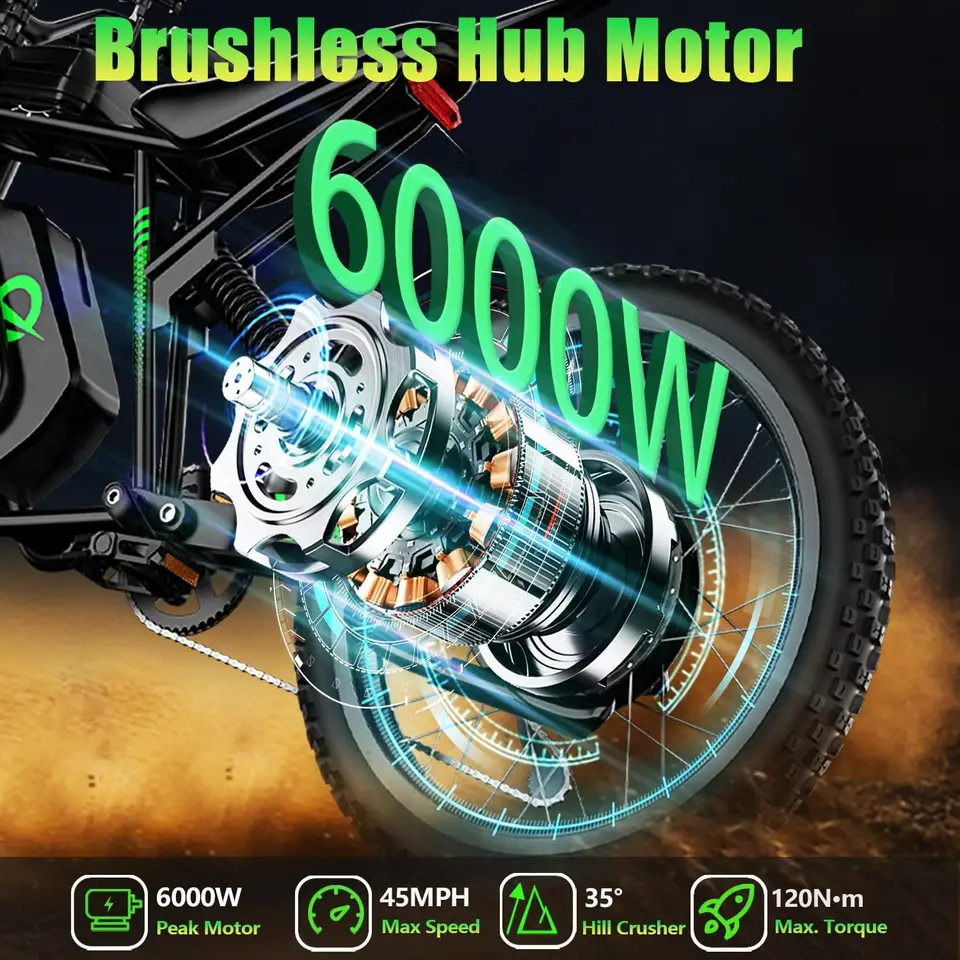 R3 50MPH Electric Dirt Bike 60V25Ah 1500Wh Battery 6000W Electric Bike Max 50Miles Ebike 19" Motorcycle Dual Hydraulic Brake image 3