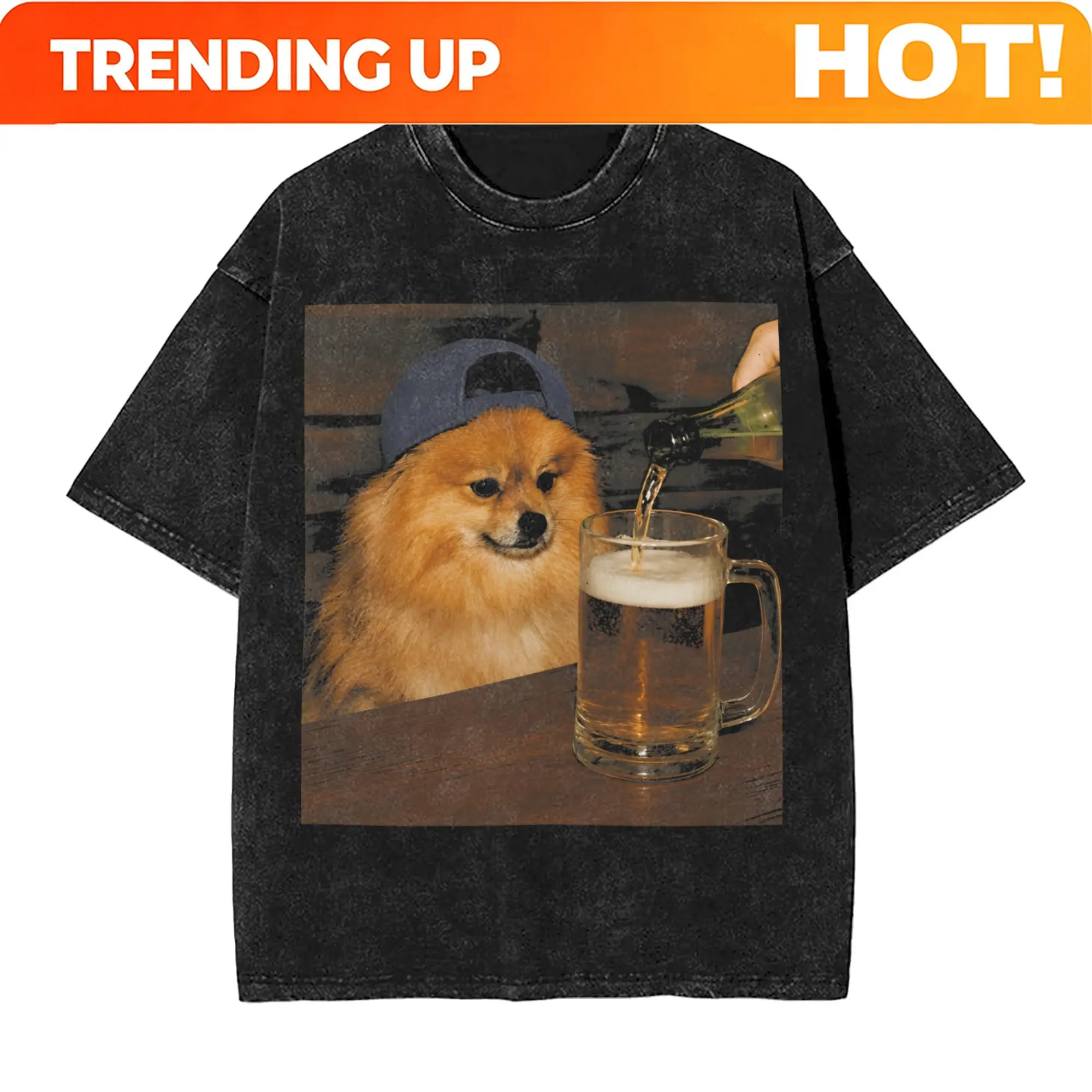 Customization Washed T Shirt Pomeranian Drinking Beer Funny Dog Lover T-Shirts Oversize Streetwear Short Sleeve Summer Top Tees