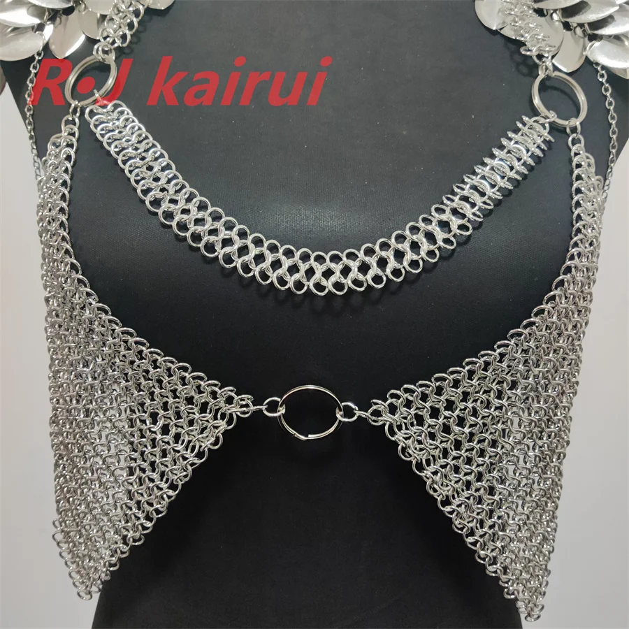 Neue Mode Metall Meerjungfrau Fischschuppen Hals Schulter Ketten Schichten Kettenhemd Drachen Skala Schulter Schmuck 3 Farben – Detail 7