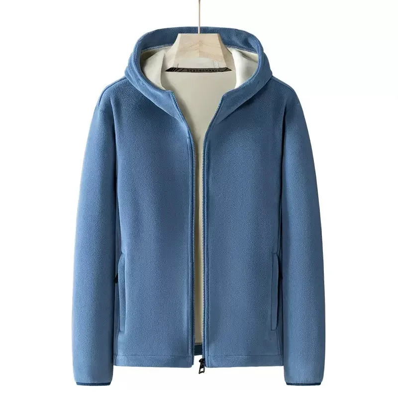 

Autumn and Winter Fashion Solid Color Thickened Warm Hooded Sweatshirt Men's Casual Loose Sports High Quality Large Size Coat
