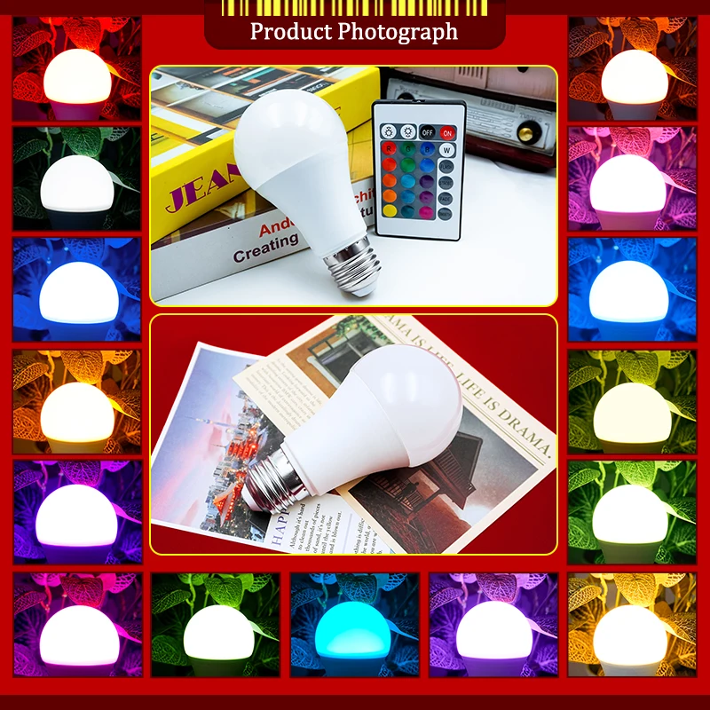1-10 قطعة 16 لون E27 RGB LED ضوء لمبة مع جهاز التحكم عن بعد لغرفة غرادن حفلة الذكية لمبة مصباح باهتة أحمر أخضر أزرق أبيض #5