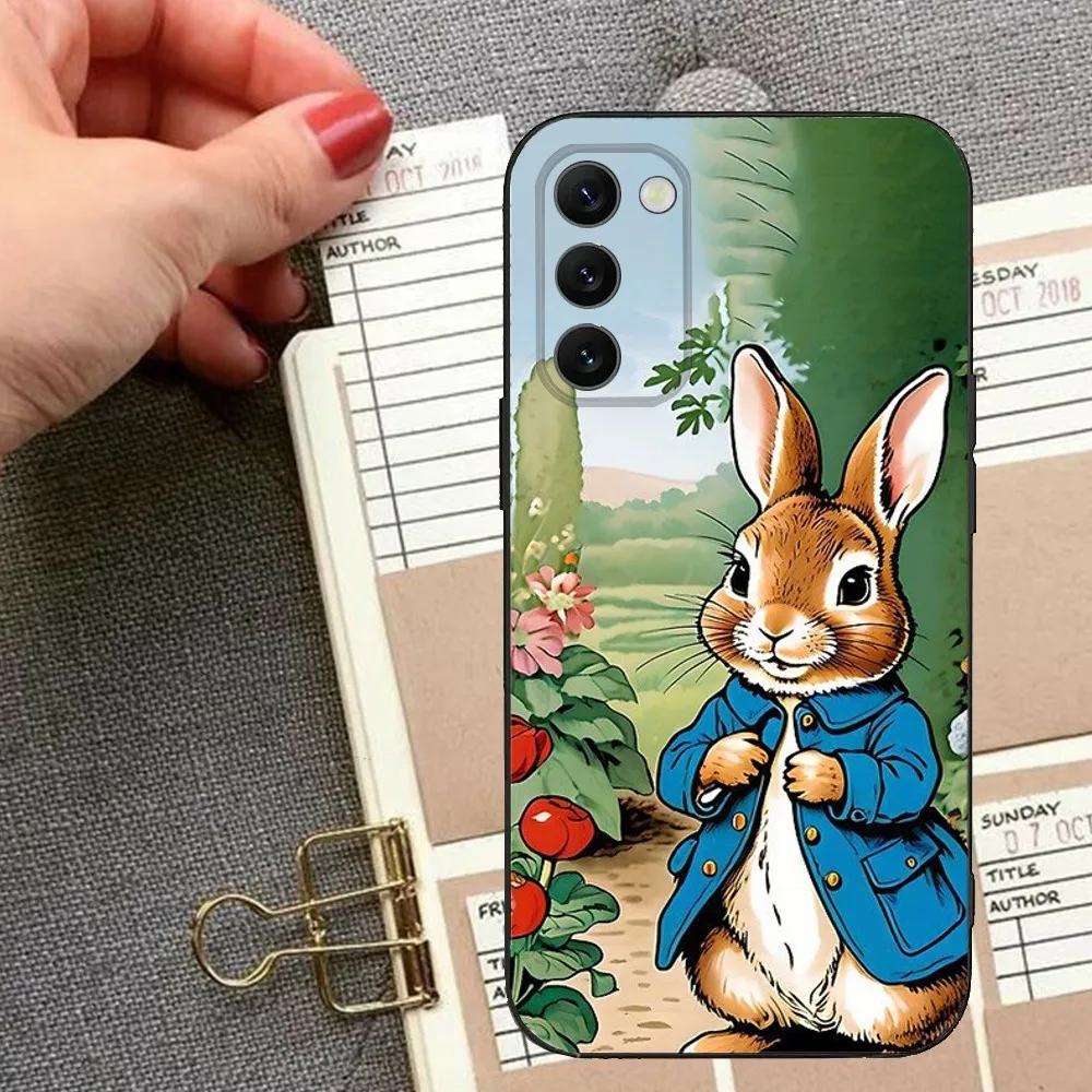 P-Peter Rabbit Cute Phone Case For Samsung S24,23,22,30,21,10,9,Ultra,Plus,Lite,FE,5G Black Soft Case