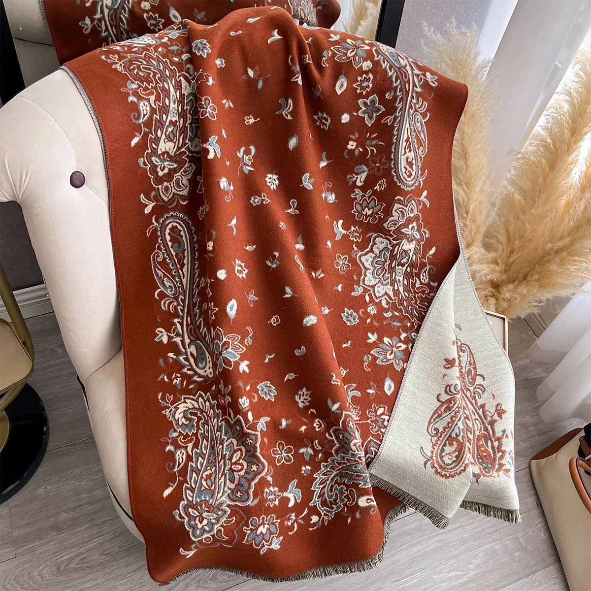 Neue Winter Eleganz Kaschmir Schal Frauen Paisley Zwei-Seitige Schal Weibliche Pashmina Luxus Marke Poncho Dicke Decke Warme Bufanda – Detail 4