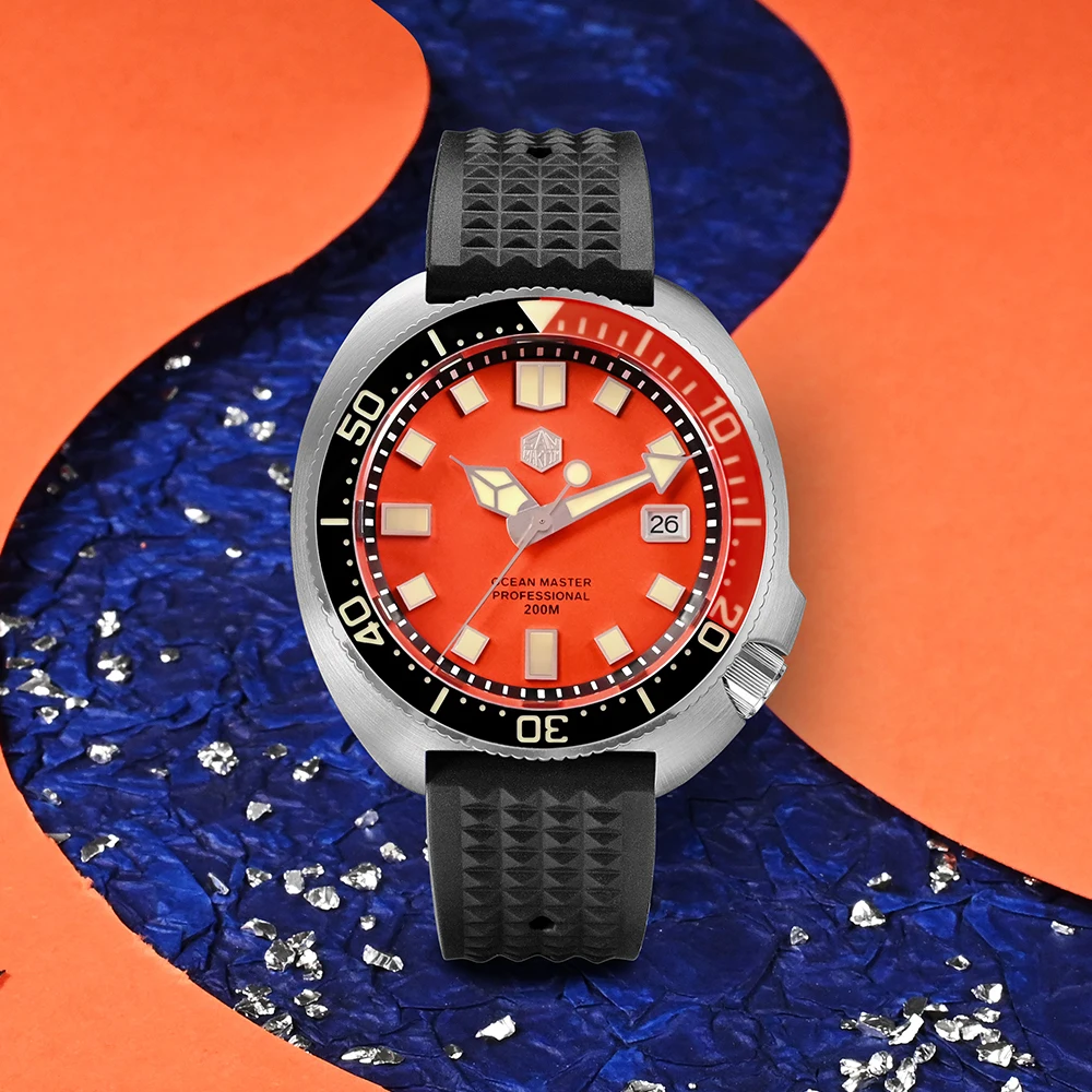 Imagem -03 - San Martin Homem Diver Ver 44 mm Limitada Tartaruga Automática Relógio de Pulso Mecânico 200m à Prova Dc3 Água c3 Luminoso Safira Moldura Nh35