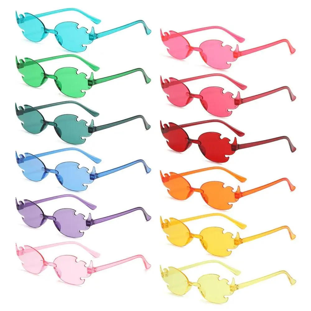 Retro Rimless Fire Flame Sunglasses Colorful Flame Shaped Sun Glasses Party Cosplay Glasses for Women & Men