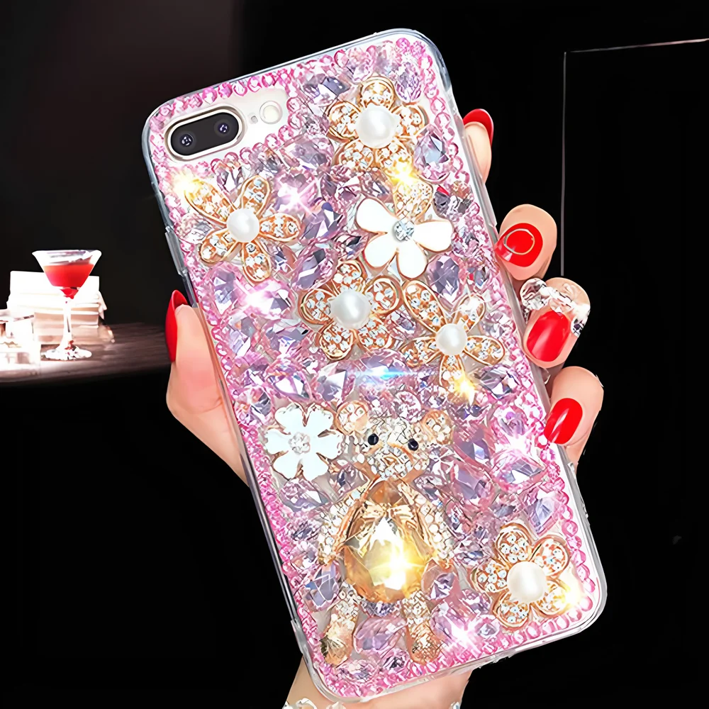 الفاخرة ثلاثية الأبعاد الماس الدب بلينغ قضية الهاتف ل ممن لهم Realme Narzo N61 4G ملاحظة 60 60X 50 GT Neo 5 حالات مرصع بالجواهر غطاء