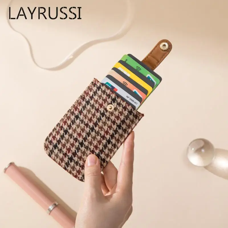 LAYRUSSI Houndstooth Card Holder Female Short Small Card Bag Multi Card Position Card Bag Ladies Purse Student Ultra-thin Wallet