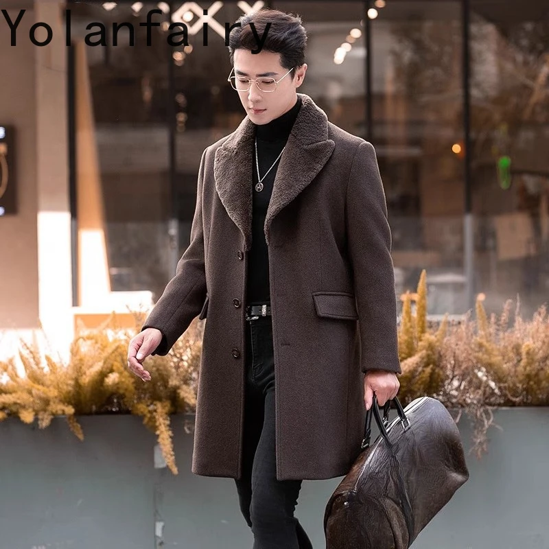 YOLANFAIRY High-end Handmade 95% Wool Coats for Men Winter Cashmere Down Jacket Man Warm Woolen Goose Down Coats Wool Collar